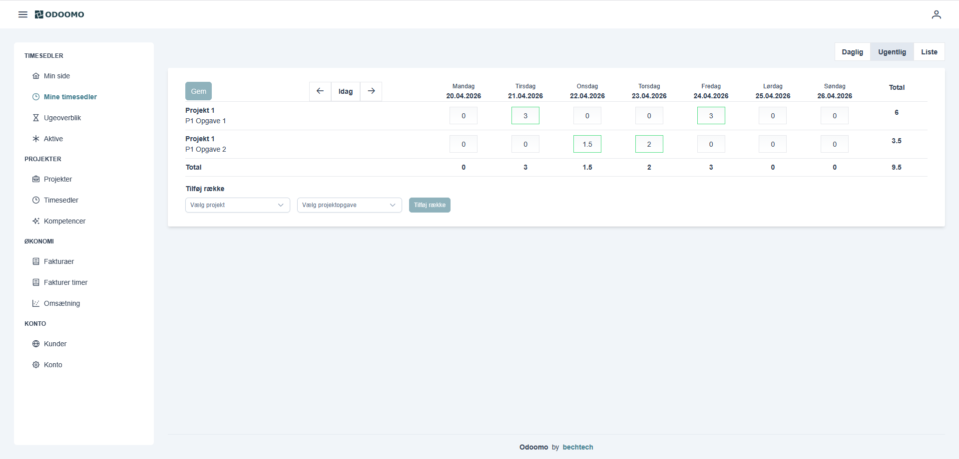 Odoomo — tidsregistrering og projektstyring